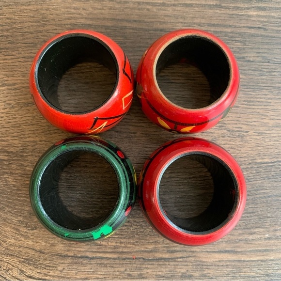 Set of 4 Hand Painted Carved Wood Napkin Holders - Picture 6 of 8